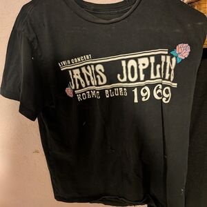 Black Graphic Tee with Floral Accents